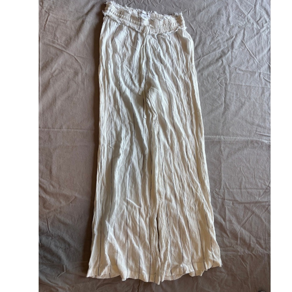 ONeill Striped Wide Leg Gauze Pants White Black Smocked Waist XS Beach Boho